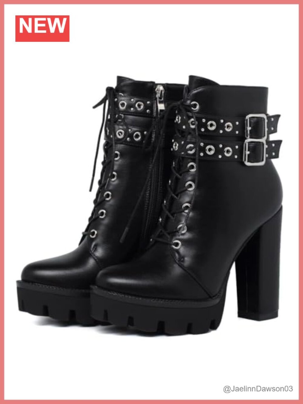 Gothic Ankle Boots Women Platform Combat Boots 4.7in Heel Side Zipper